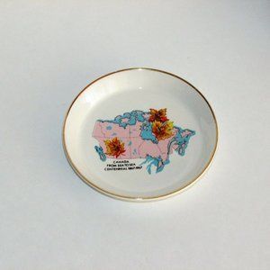 Canada Centennial Trinket or Pin Dish 1867-1967 Map 4.5" Vintage Souvenir